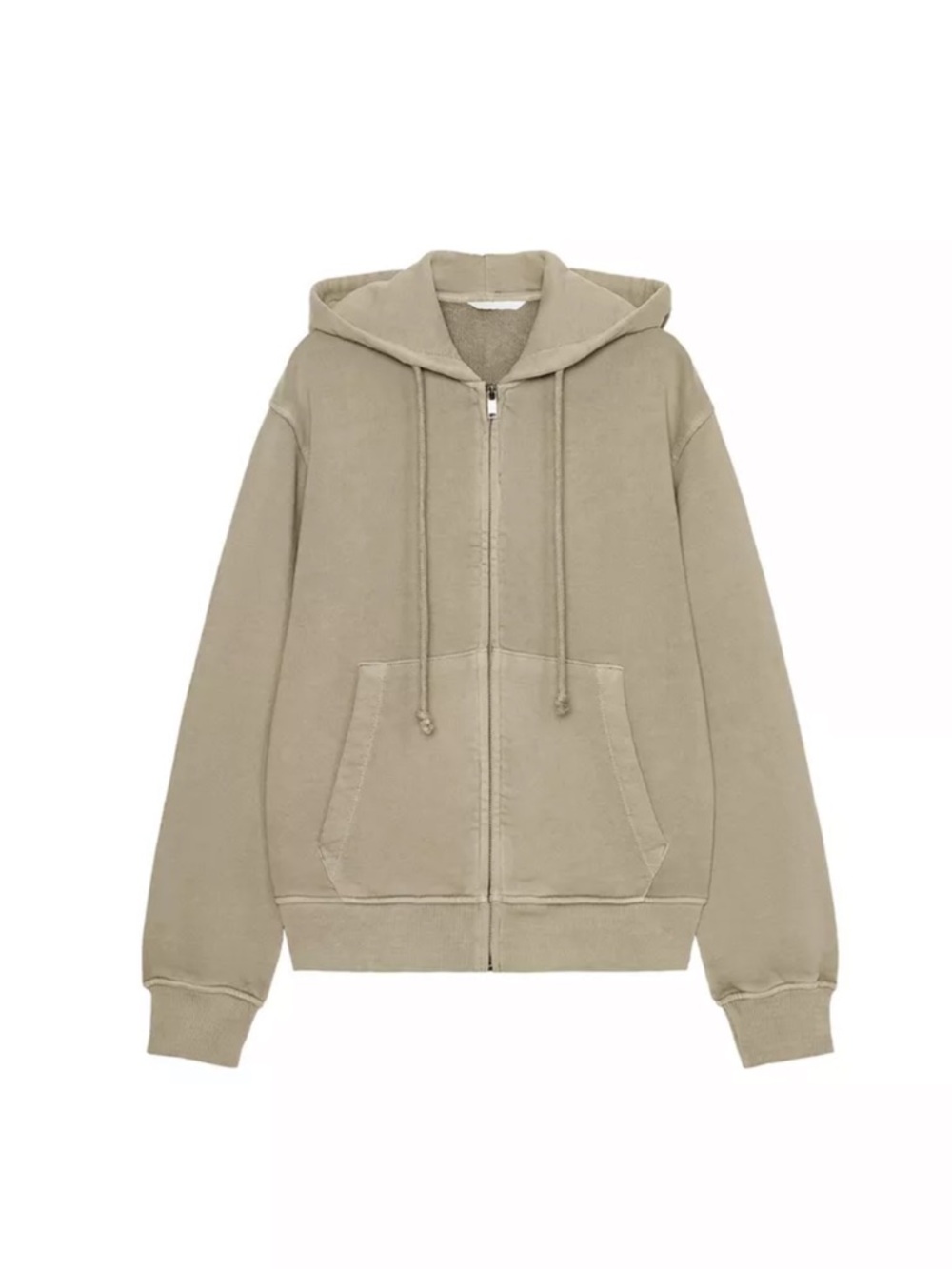 Zara Beige Zip-Up Hooded Sweatshirt